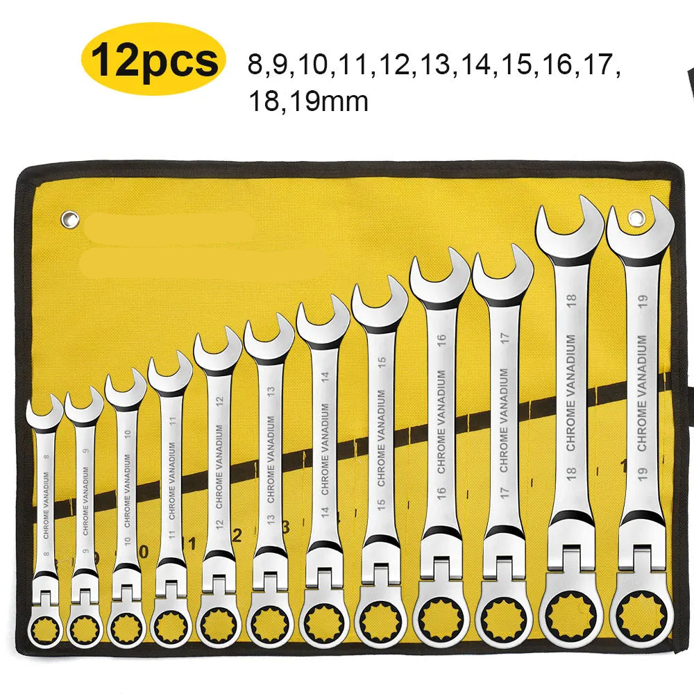 Conjunto de chave de catraca de cabeça flexível combinada em Cromo Vanadium