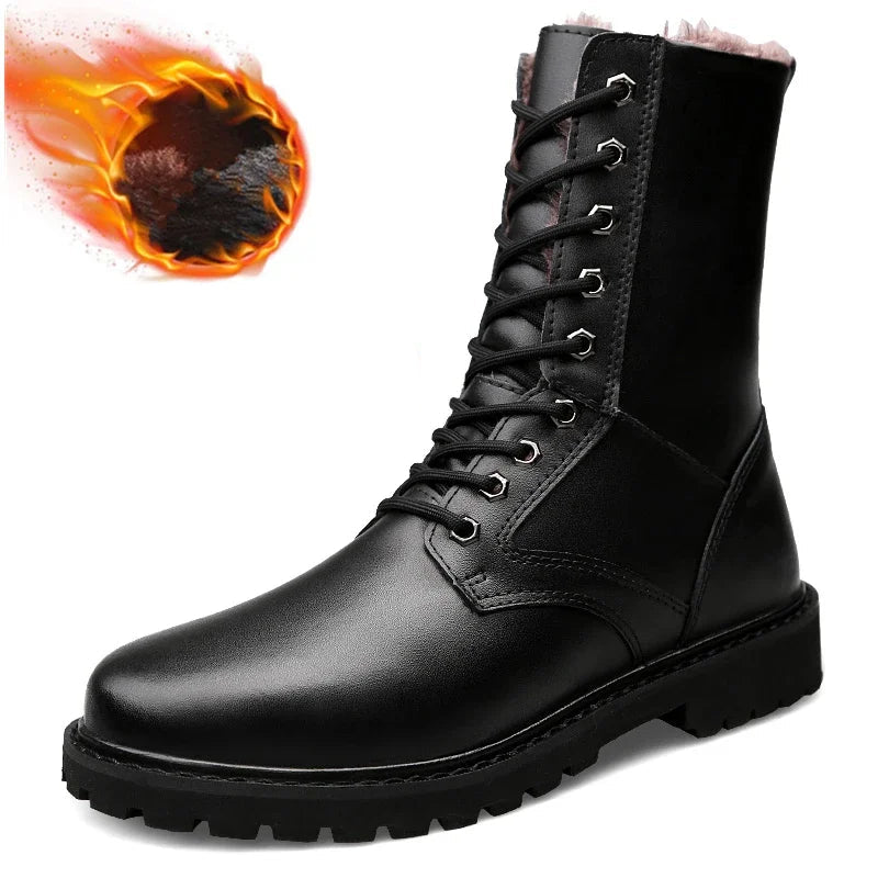 Botas tipo coturno masculinas em couro genuíno impermeáveis