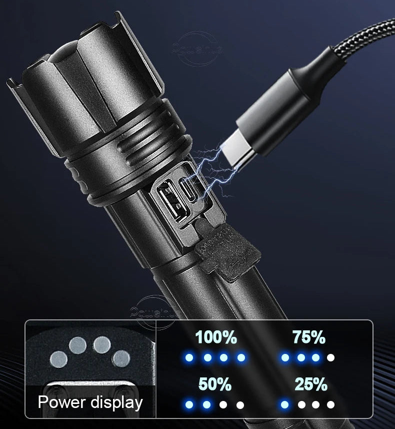 Lanterna tática de LED usb recarregável