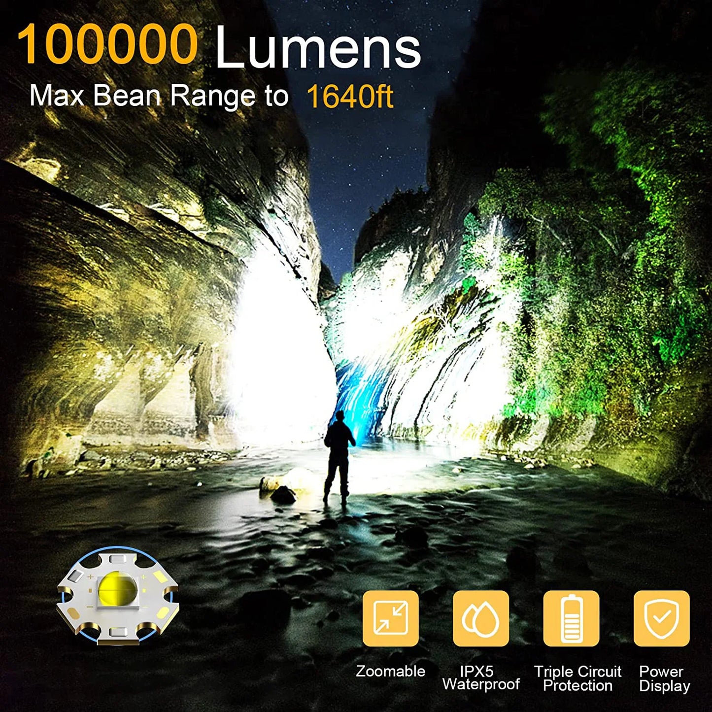 Lanterna super brilhante recarregável de alta potência, corpo em alumínio, led, zoom, usb, mão, luz tática