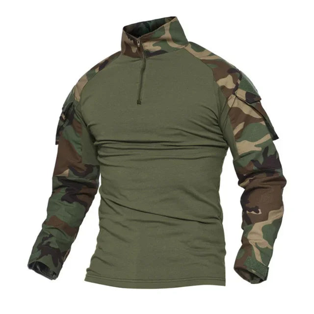 Camiseta camuflada tática masculina manga longa caça escalada camisa de algodão roupas esportivas