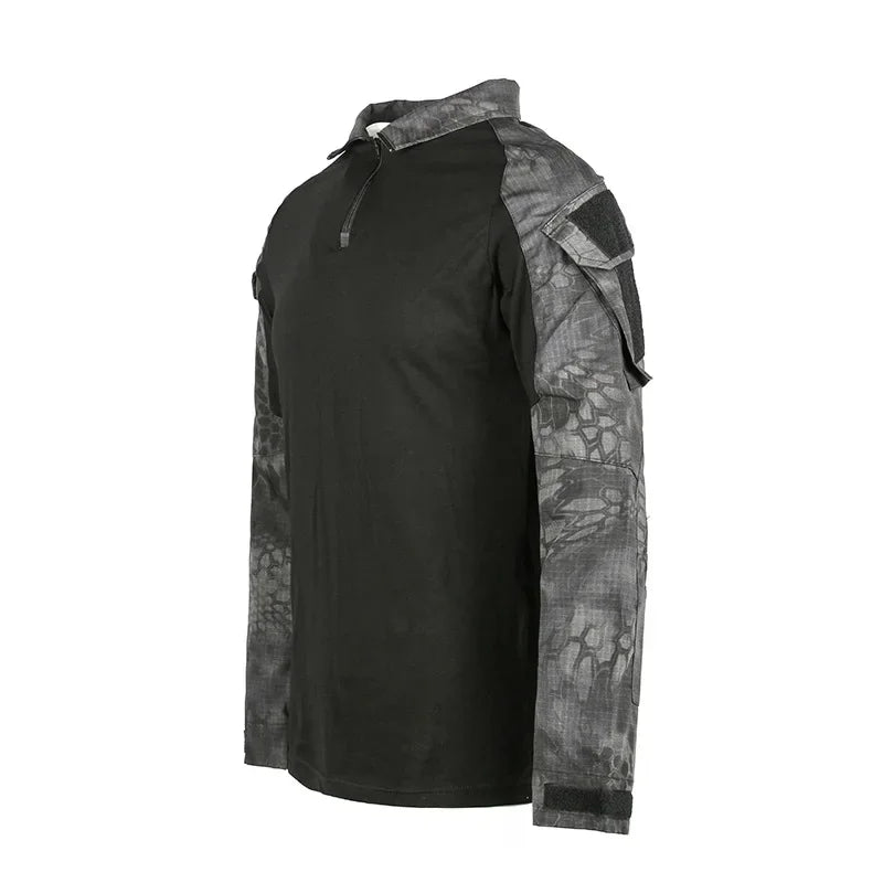 Camiseta camuflada tática masculina manga longa caça escalada camisa de algodão roupas esportivas