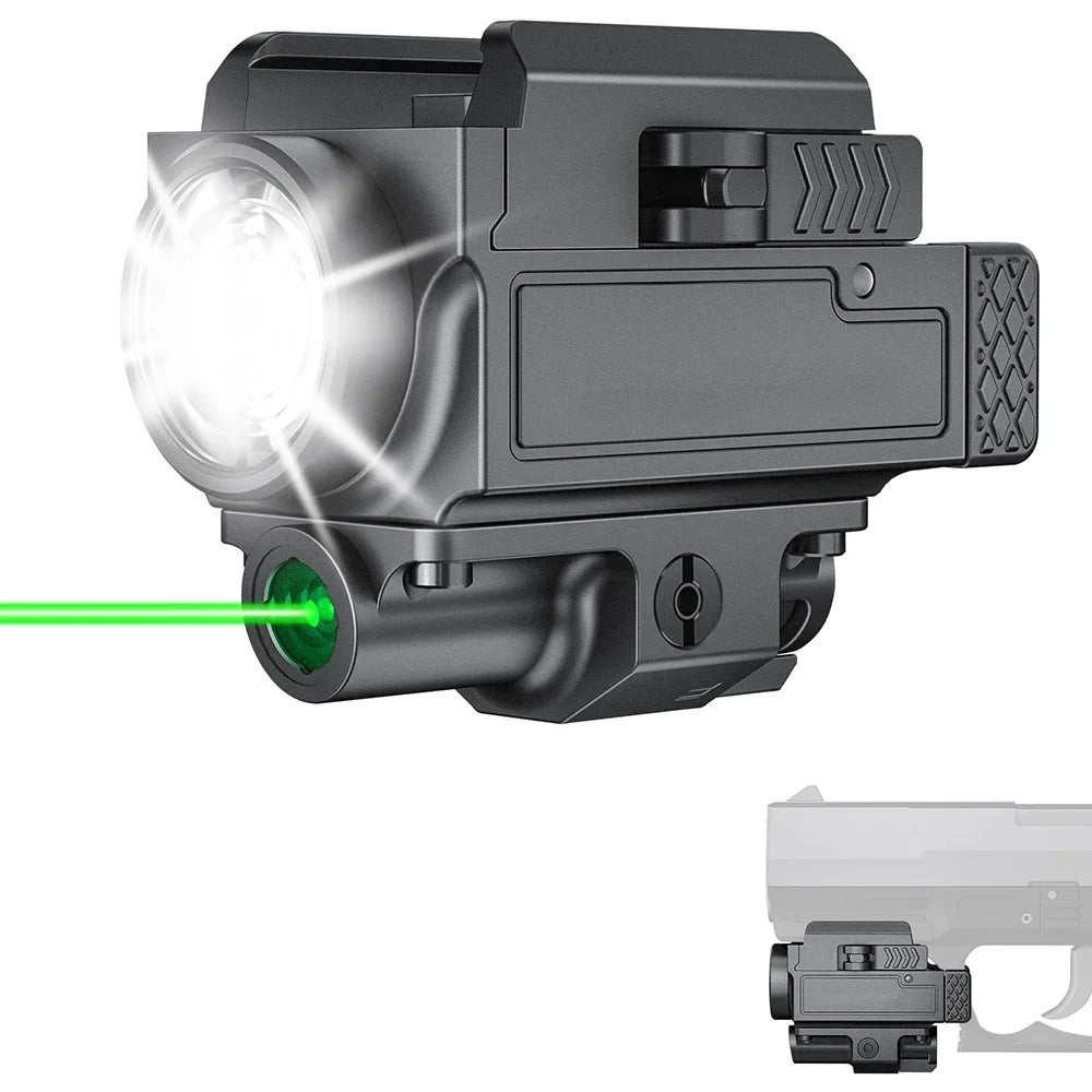 Lanterna de 800 lumens com laser ou vermelho com bateria recarregável USB com trilho Picatinny