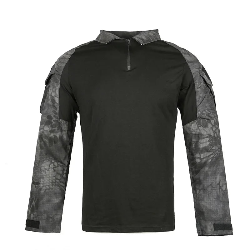 Camiseta camuflada tática masculina manga longa caça escalada camisa de algodão roupas esportivas