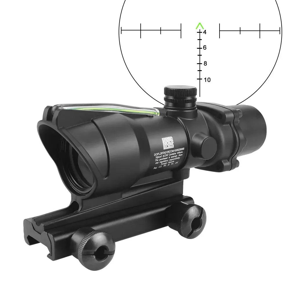 Mira teslescópica 4x32 com fibra óptica vermelha