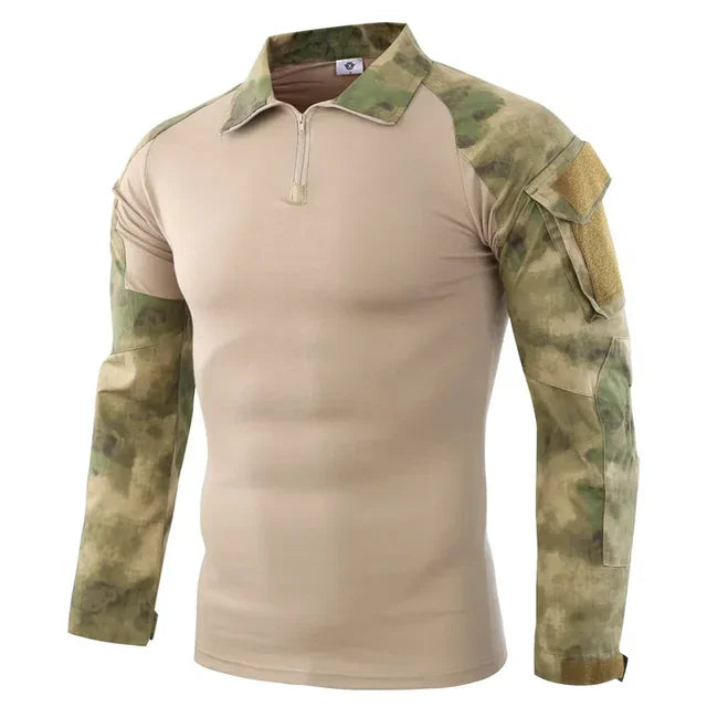 Camiseta camuflada tática masculina manga longa caça escalada camisa de algodão roupas esportivas