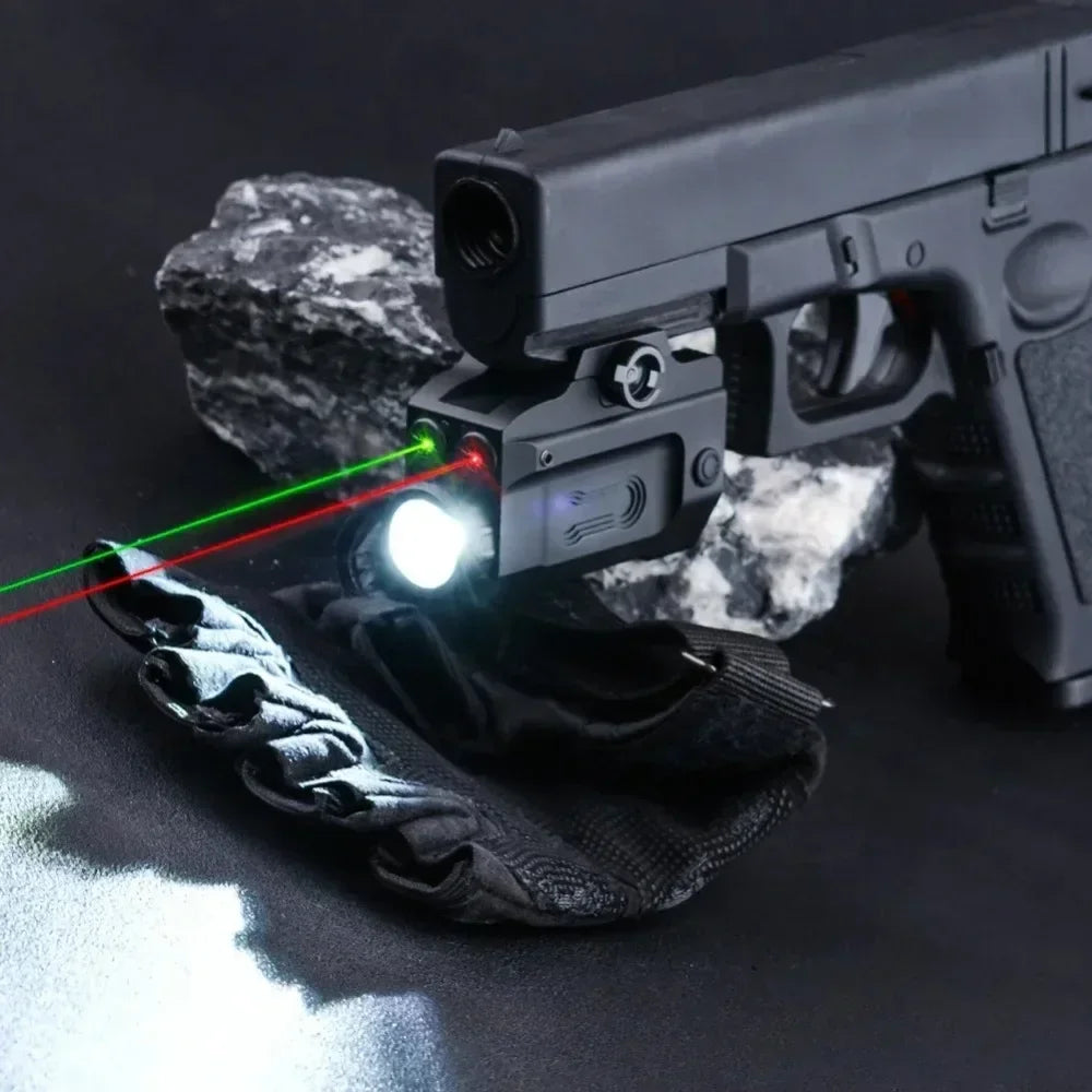 Lanterna tática com laser recarregável verde / vermelho com trilho picatinny