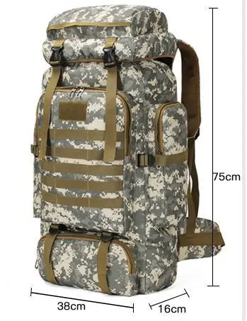 Mochila Oxford de Grande Capacidade 80L Camuflada para Camping Viagens e Montanhismo
