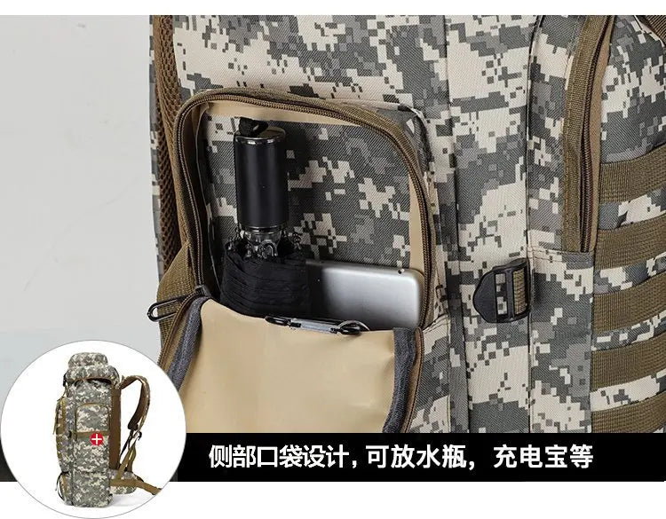 Mochila Oxford de Grande Capacidade 80L Camuflada para Camping Viagens e Montanhismo