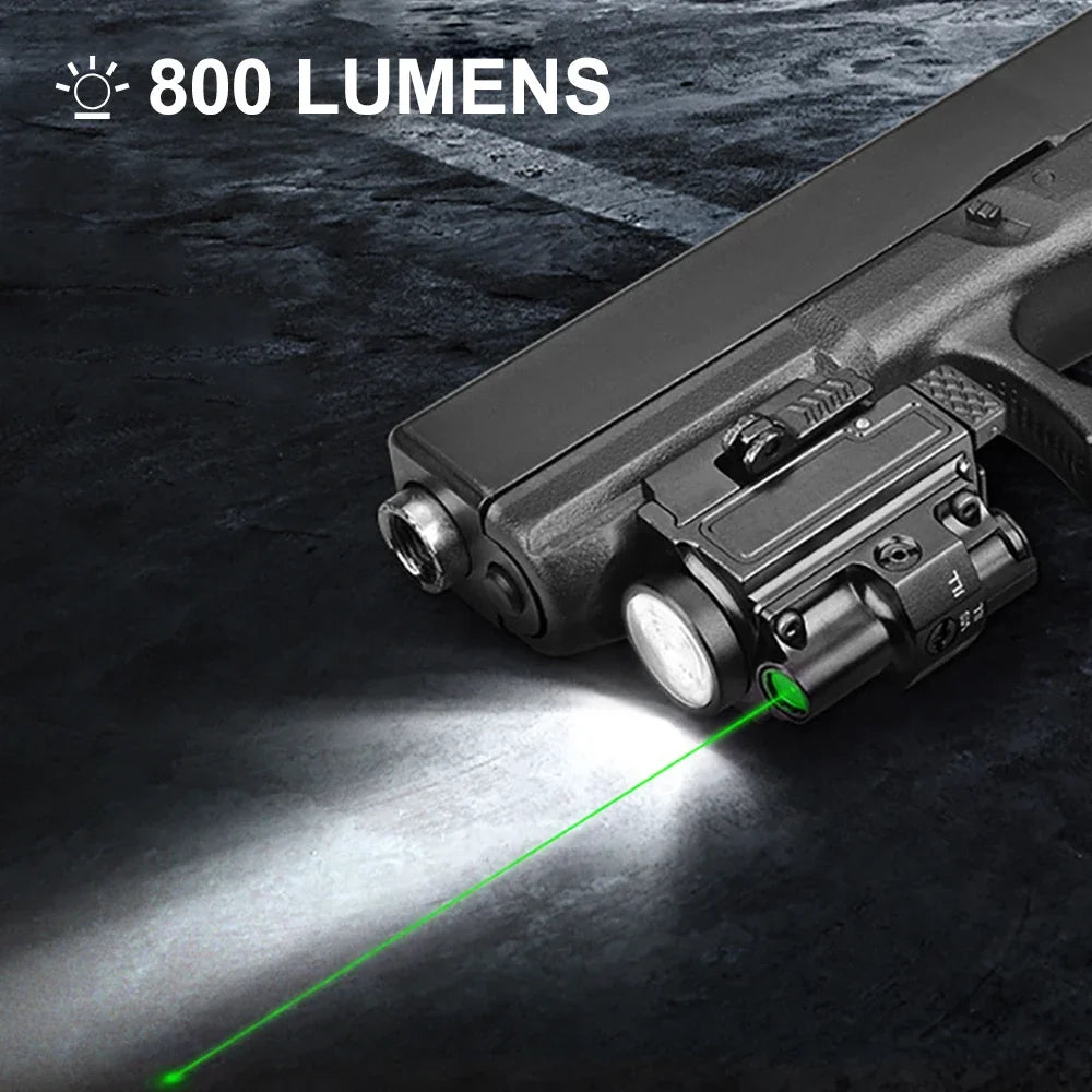 Lanterna de 800 lumens com laser ou vermelho com bateria recarregável USB com trilho Picatinny