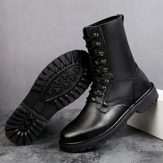 Botas tipo coturno masculinas em couro genuíno impermeáveis