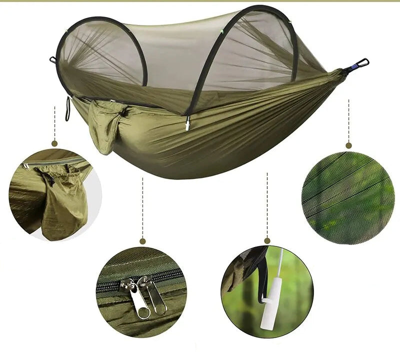 Rede 3 em 1 para camping com mosquiteiro e abertura rápida