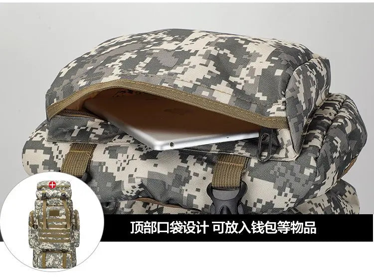Mochila Oxford de Grande Capacidade 80L Camuflada para Camping Viagens e Montanhismo