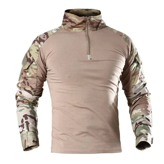 Camiseta camuflada tática masculina manga longa caça escalada camisa de algodão roupas esportivas