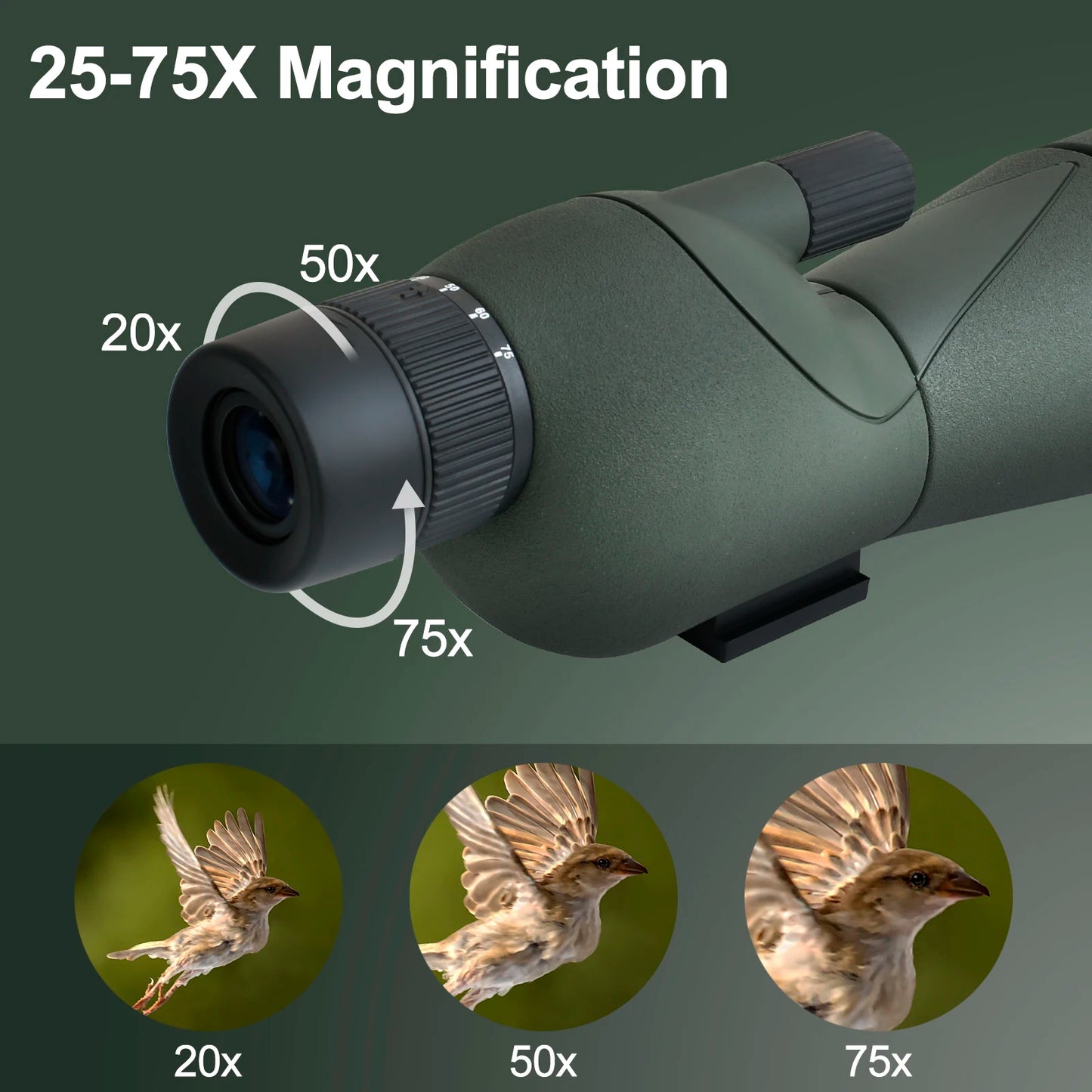 Telescópio para espotagem monocular XIYEAR 25-75x60 FMC BAK4 com tripé