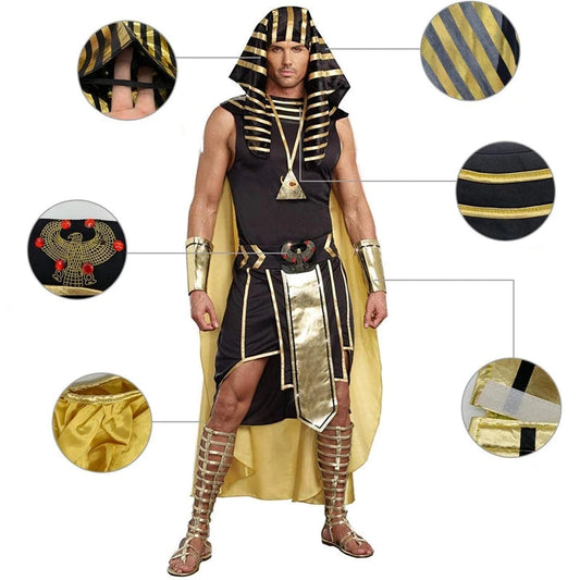 Conjunto de fantasia faraó egípcio masculino com 7 peças